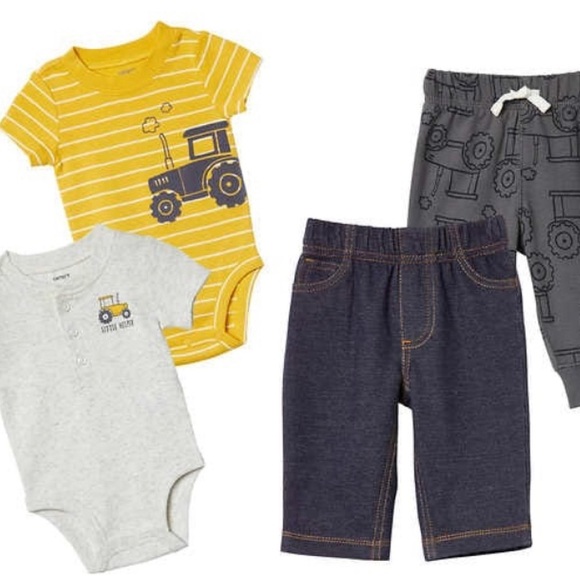 Carter’s Boys Tractor Onesis Pants 4 Piece Set Size 12 Month’s NEW - Picture 3 of 4